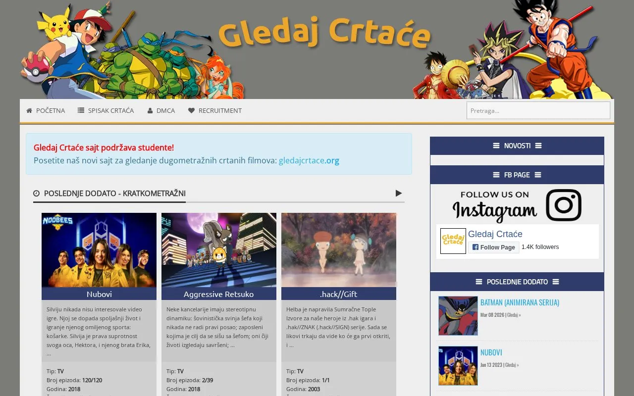 gledajcrtace homepage screenshot