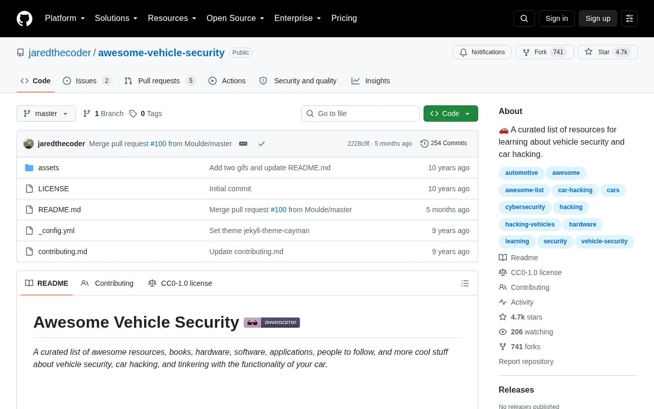 Awesome Vehicle Security homepage screenshot