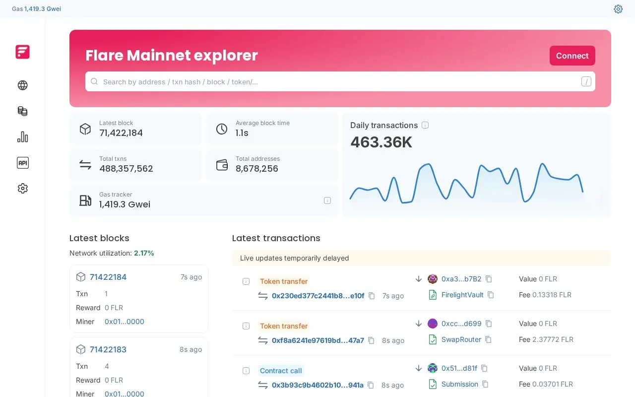 Flare Mainnet — blockscout homepage screenshot