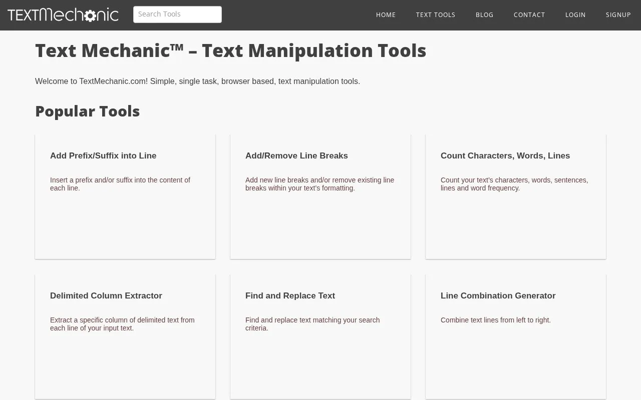 Text Mechanic homepage screenshot