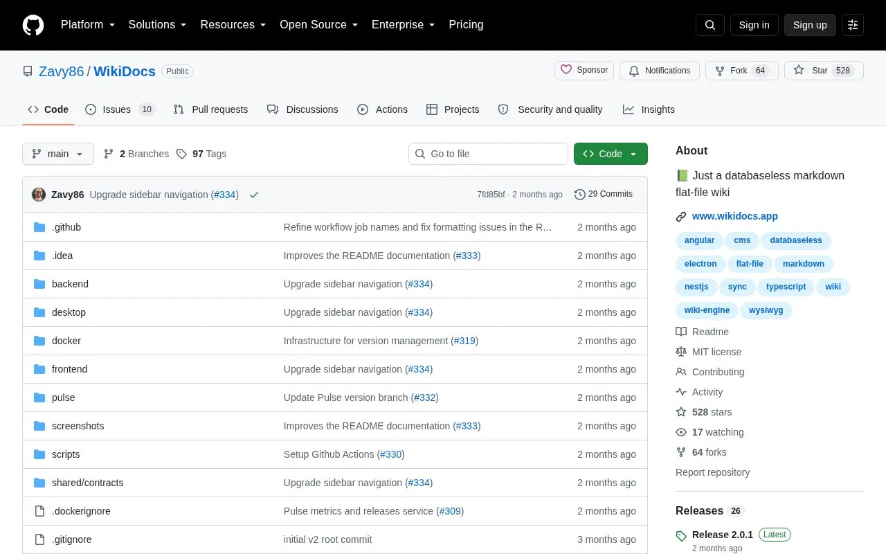 Wiki Docs homepage screenshot