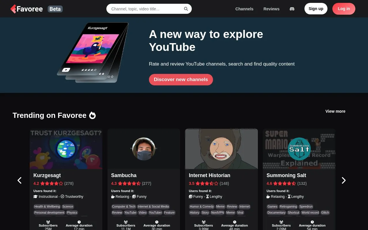 Favoree homepage screenshot