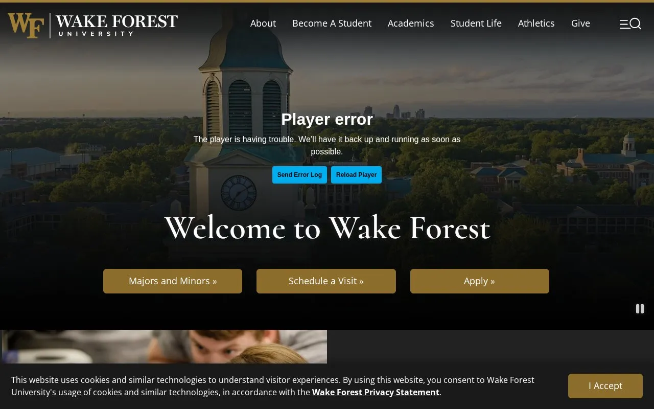 Wake Forest University homepage screenshot