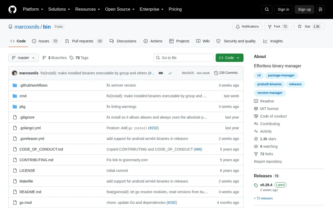 bin homepage screenshot