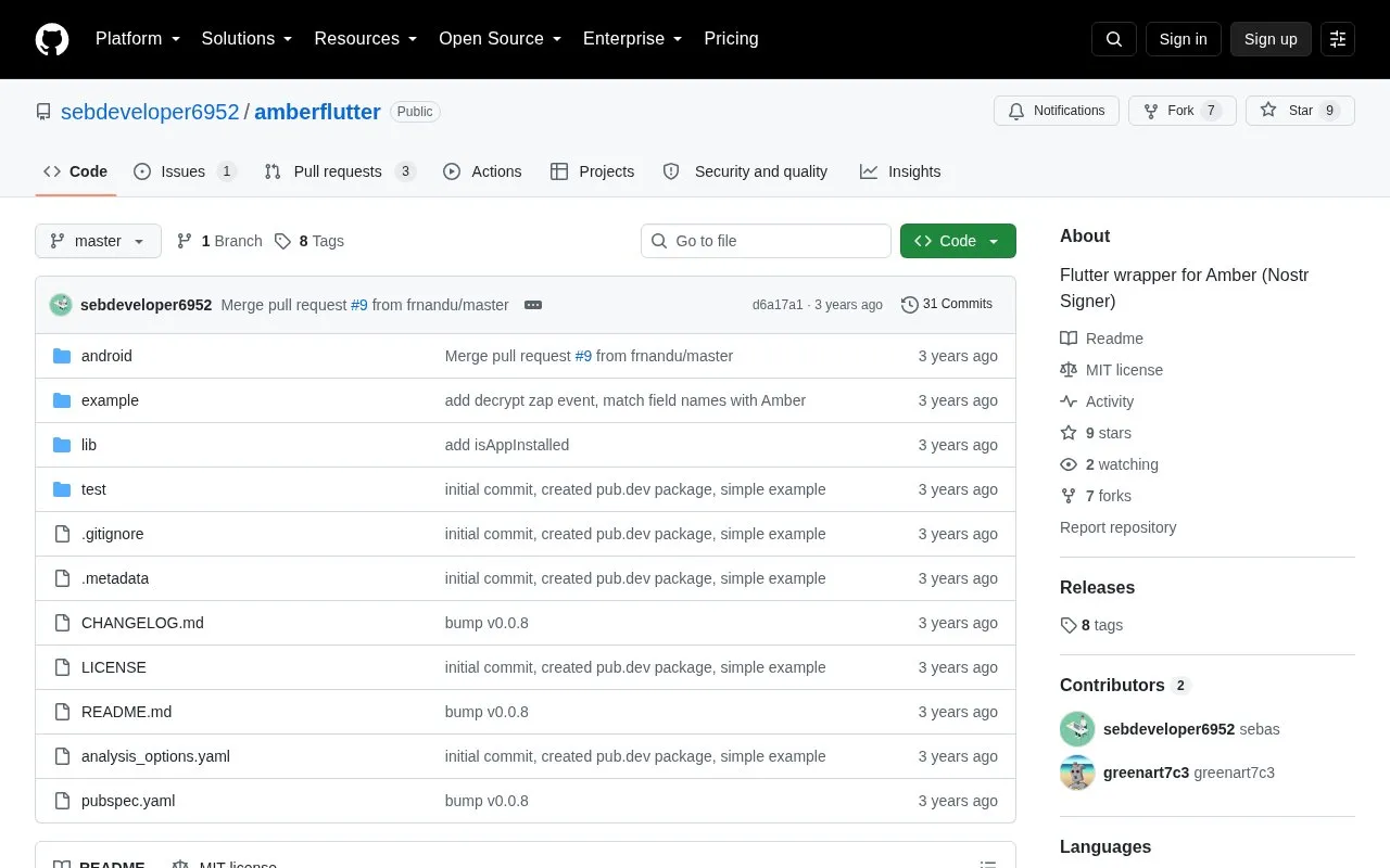 amberflutter homepage screenshot