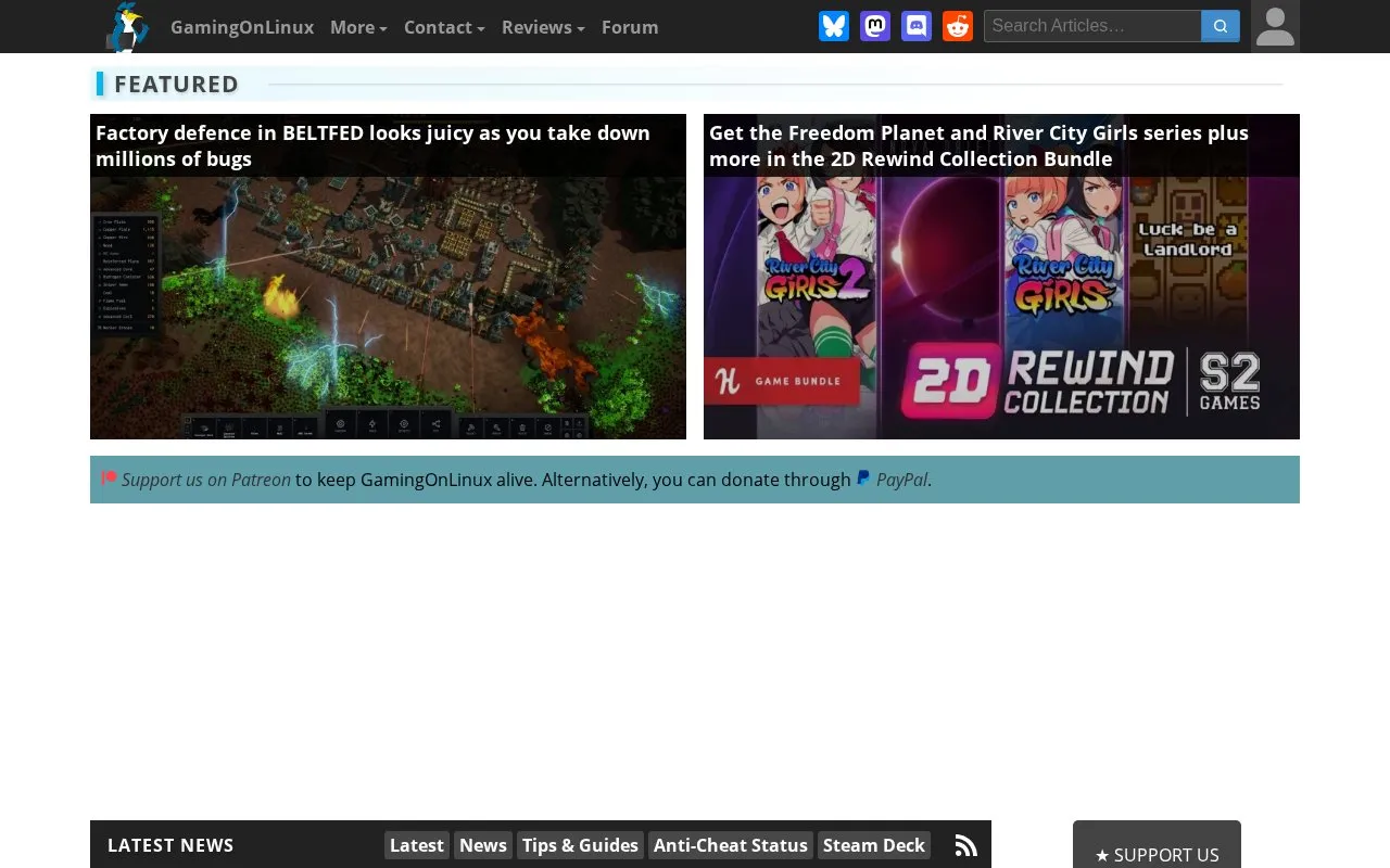 GamingOnLinux homepage screenshot