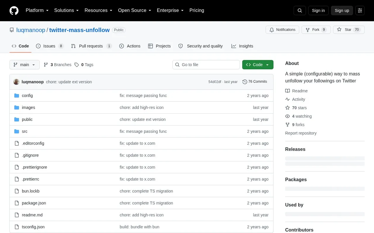Twitter Mass Unfollow homepage screenshot