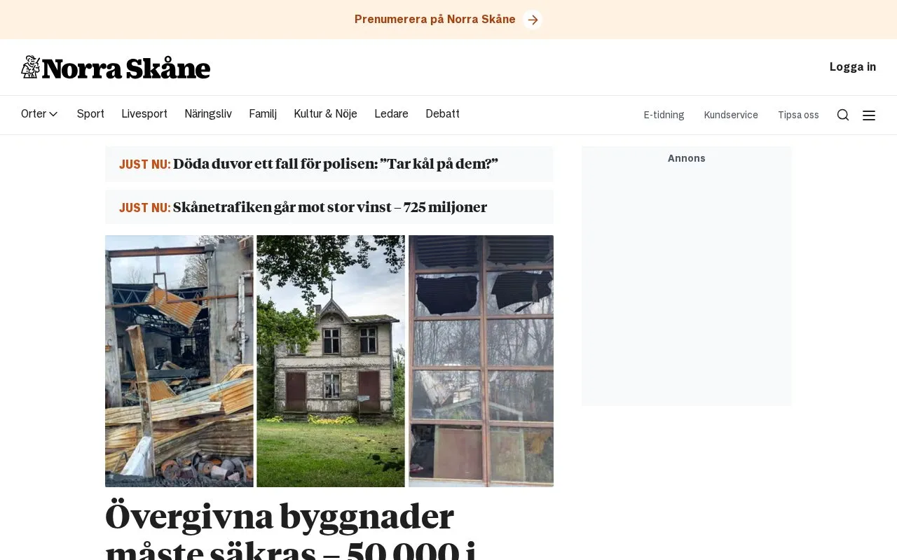 Norra Skåne homepage screenshot