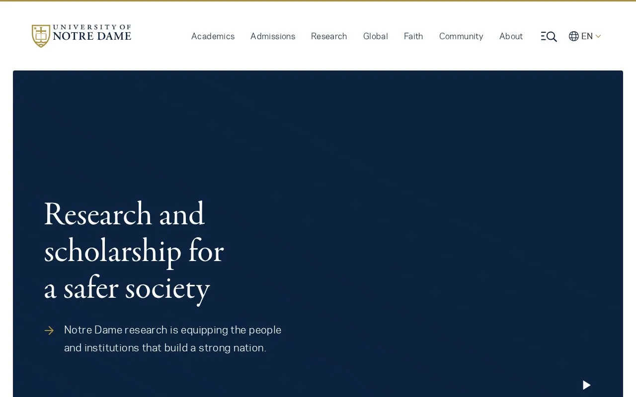 University of Notre Dame homepage screenshot