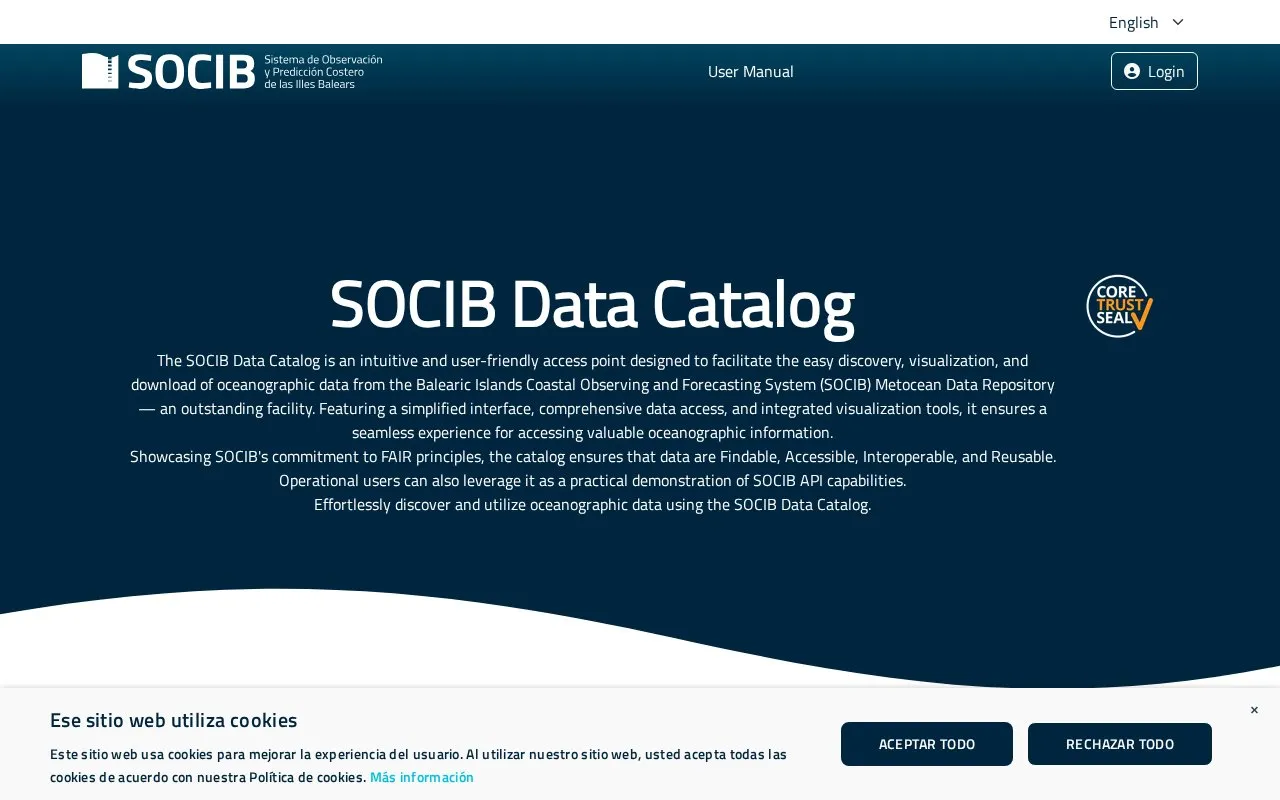 ICTS SOCIB Data Repository homepage screenshot