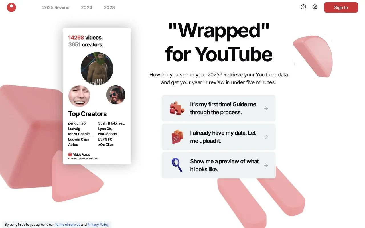 YouTube Wrapped homepage screenshot