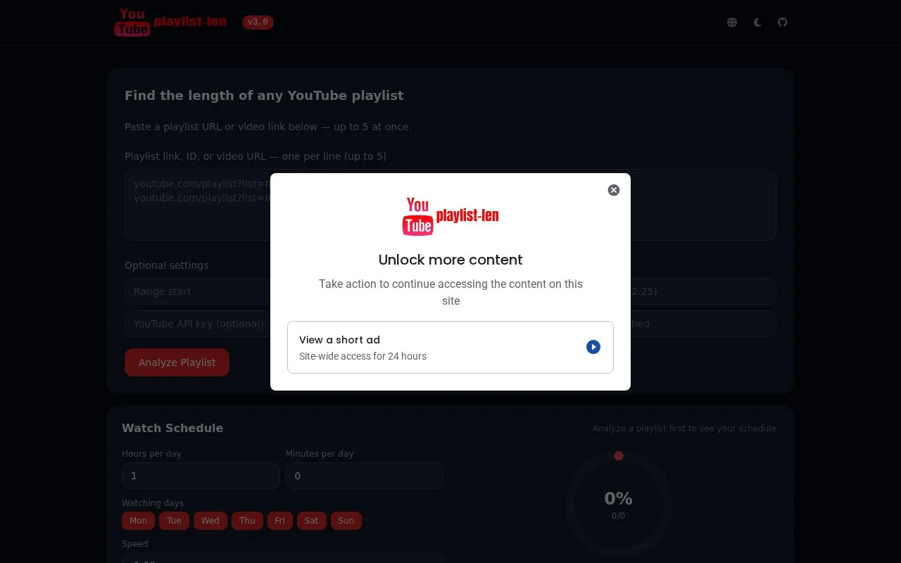 YT Playlist Length homepage screenshot