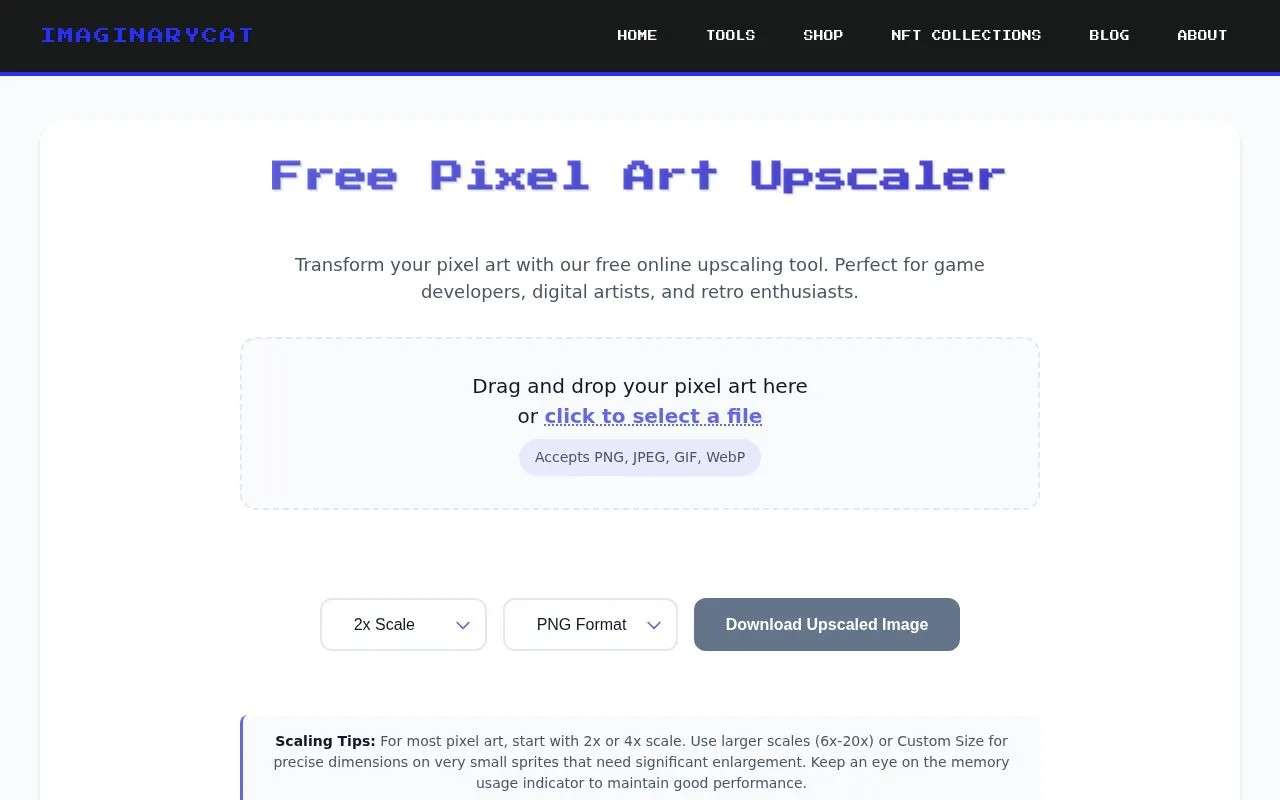 Pixel Art Upscaler homepage screenshot