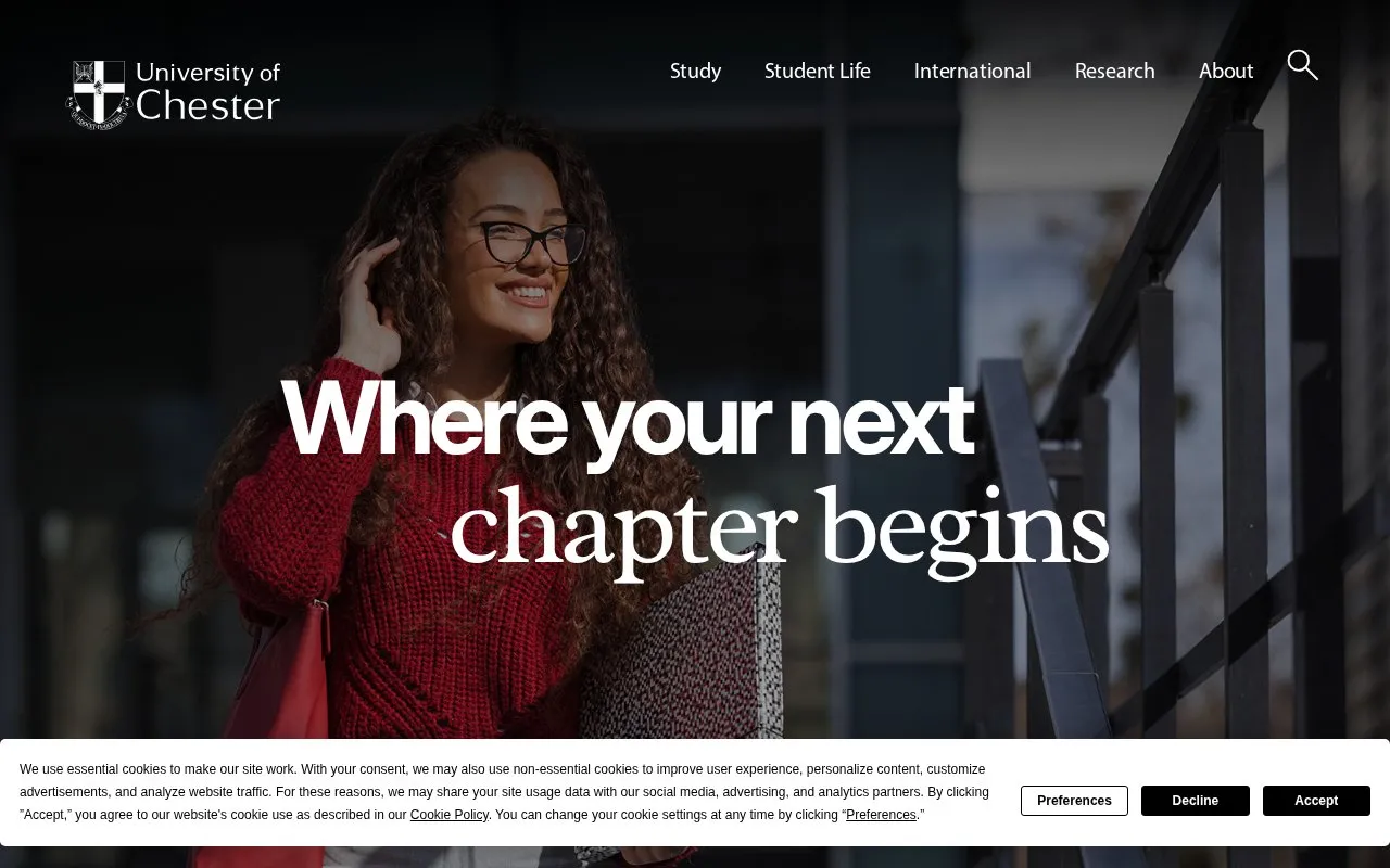University of Chester homepage screenshot