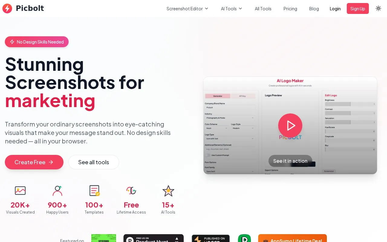 Picbolt homepage screenshot