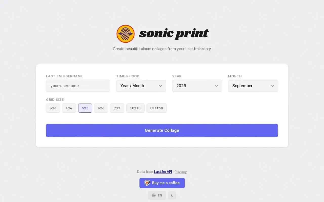 SonicPrint homepage screenshot