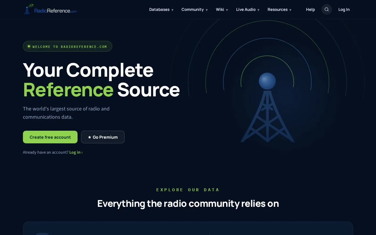 RadioReference homepage screenshot