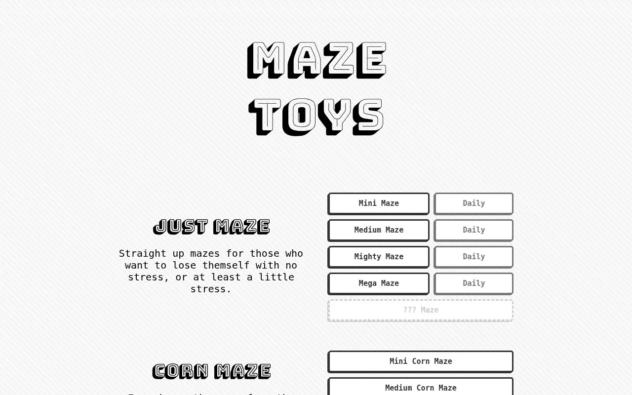 Maze Toys homepage screenshot