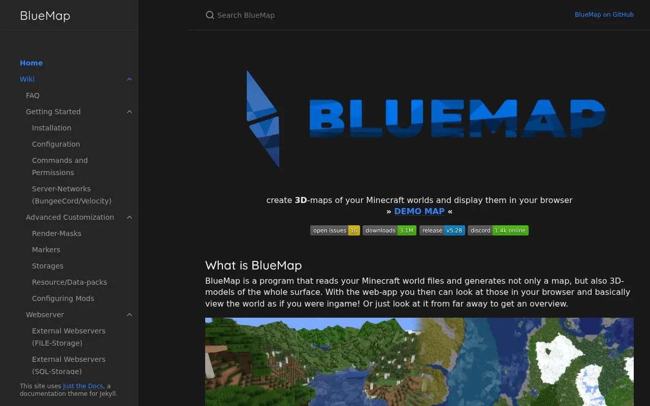 BlueMap homepage screenshot