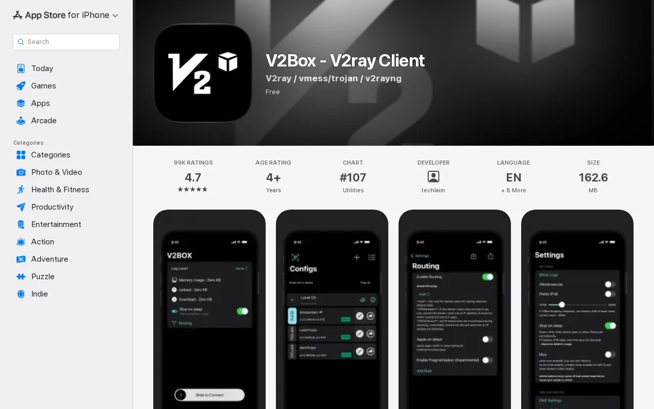 V2Box homepage screenshot