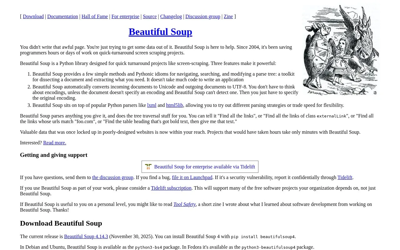 Beautifulsoup homepage screenshot