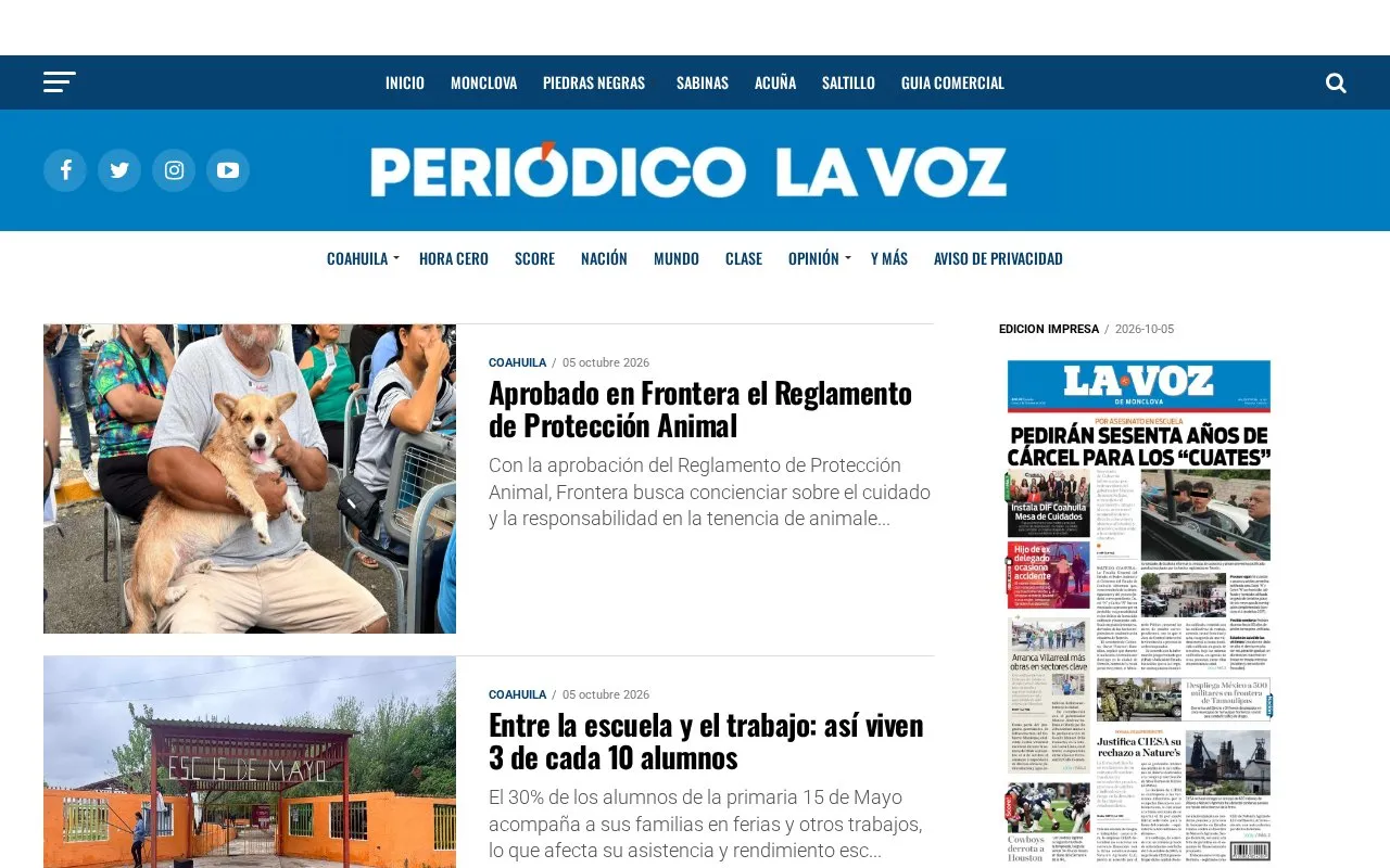 La Voz de Monclova homepage screenshot