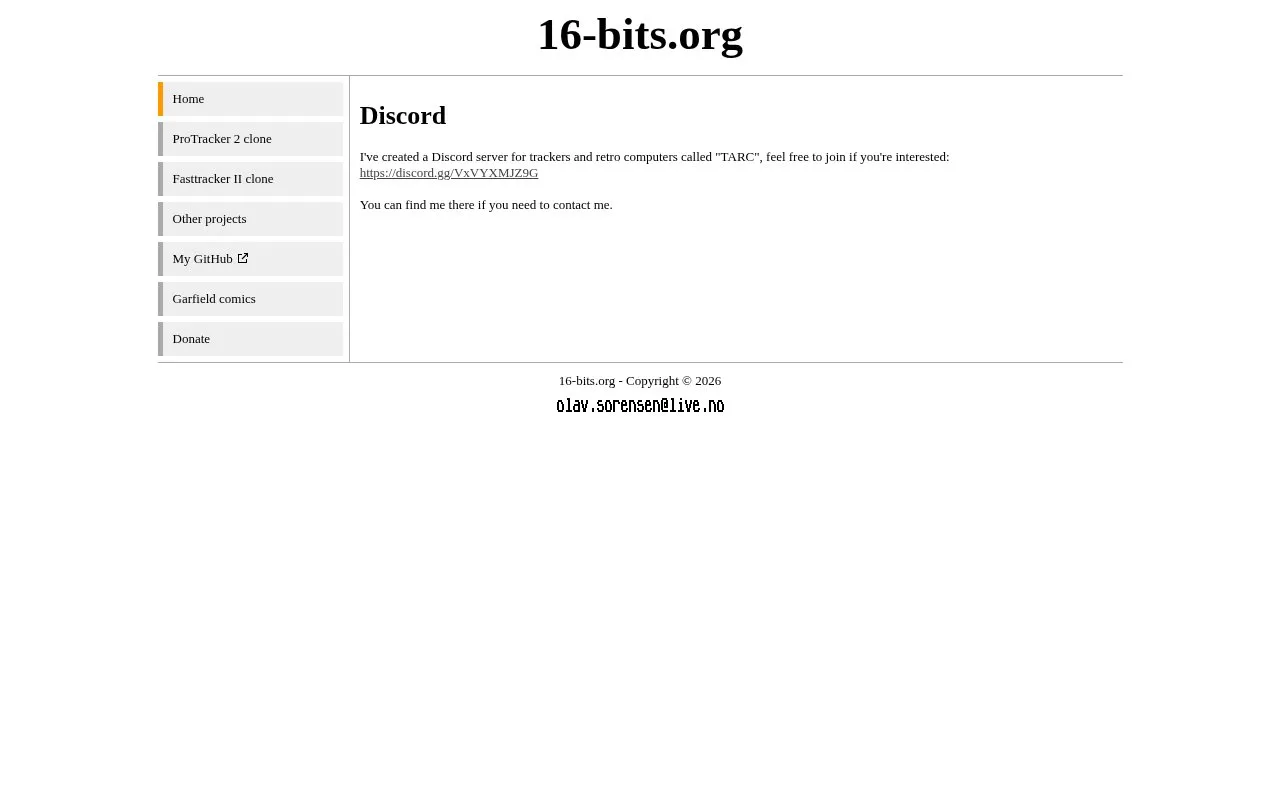 16-Bits homepage screenshot