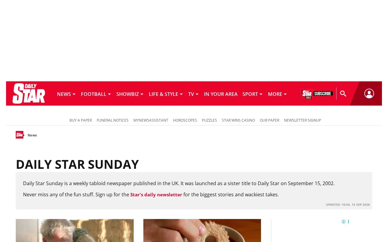 Daily Star Sunday homepage screenshot