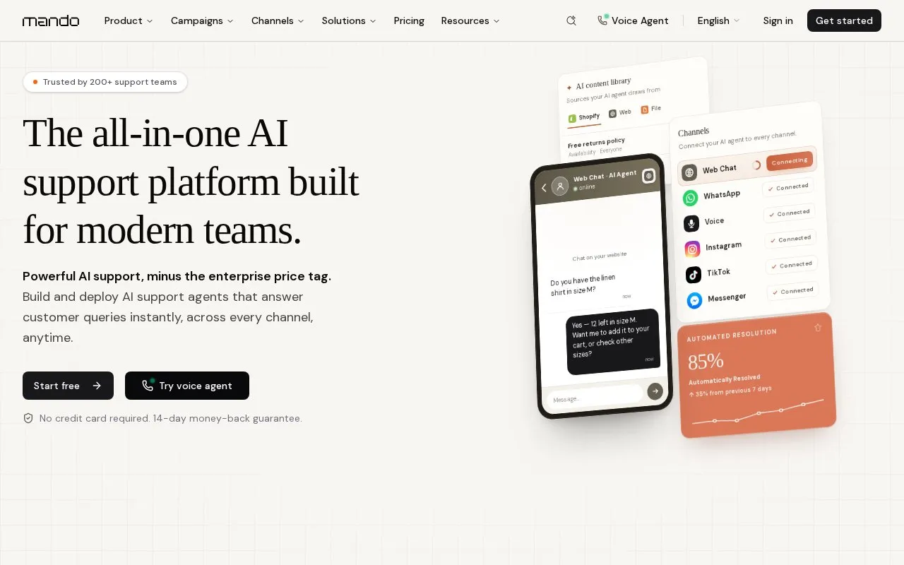 Mando AI homepage screenshot