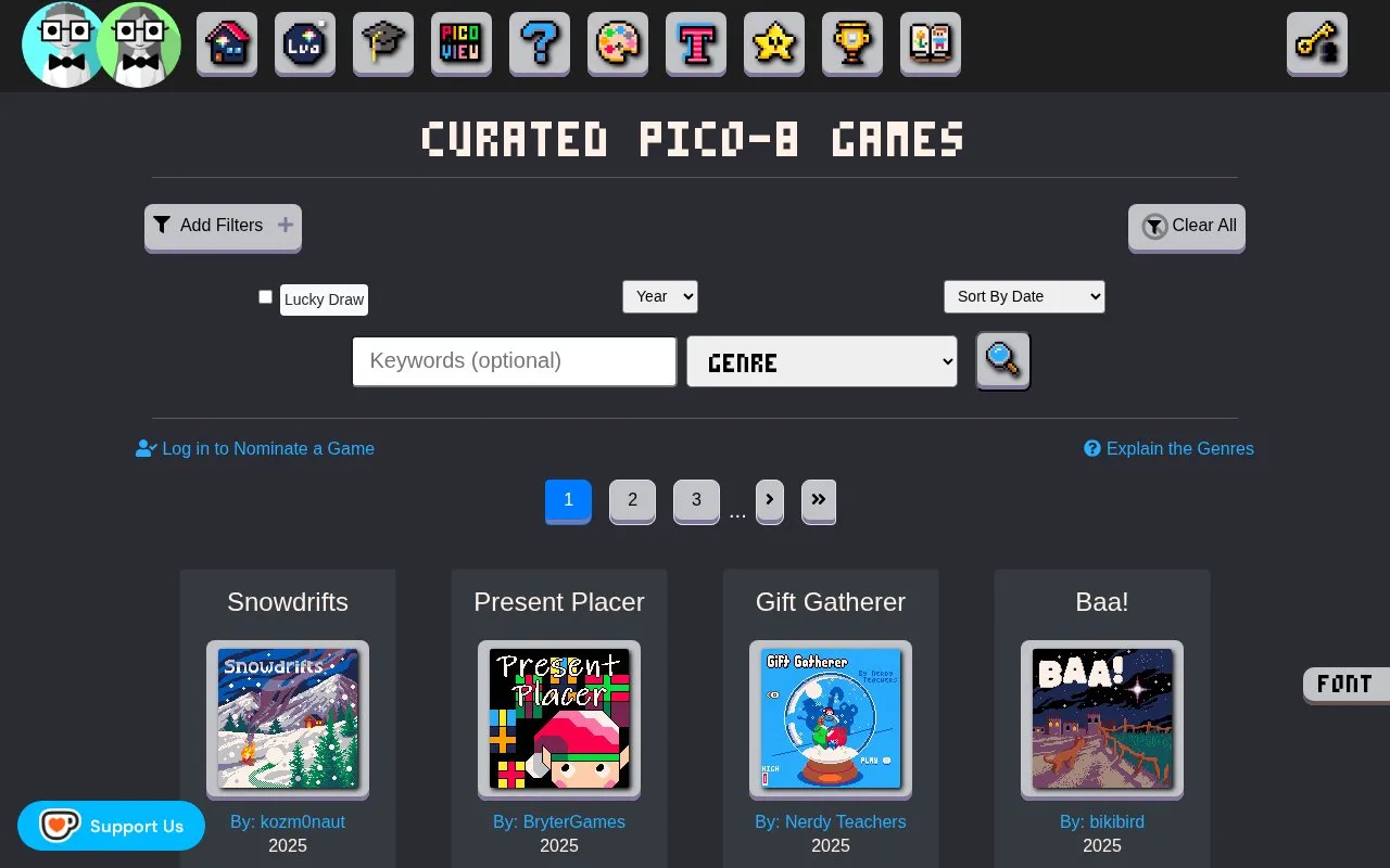 Curated PICO-8 homepage screenshot