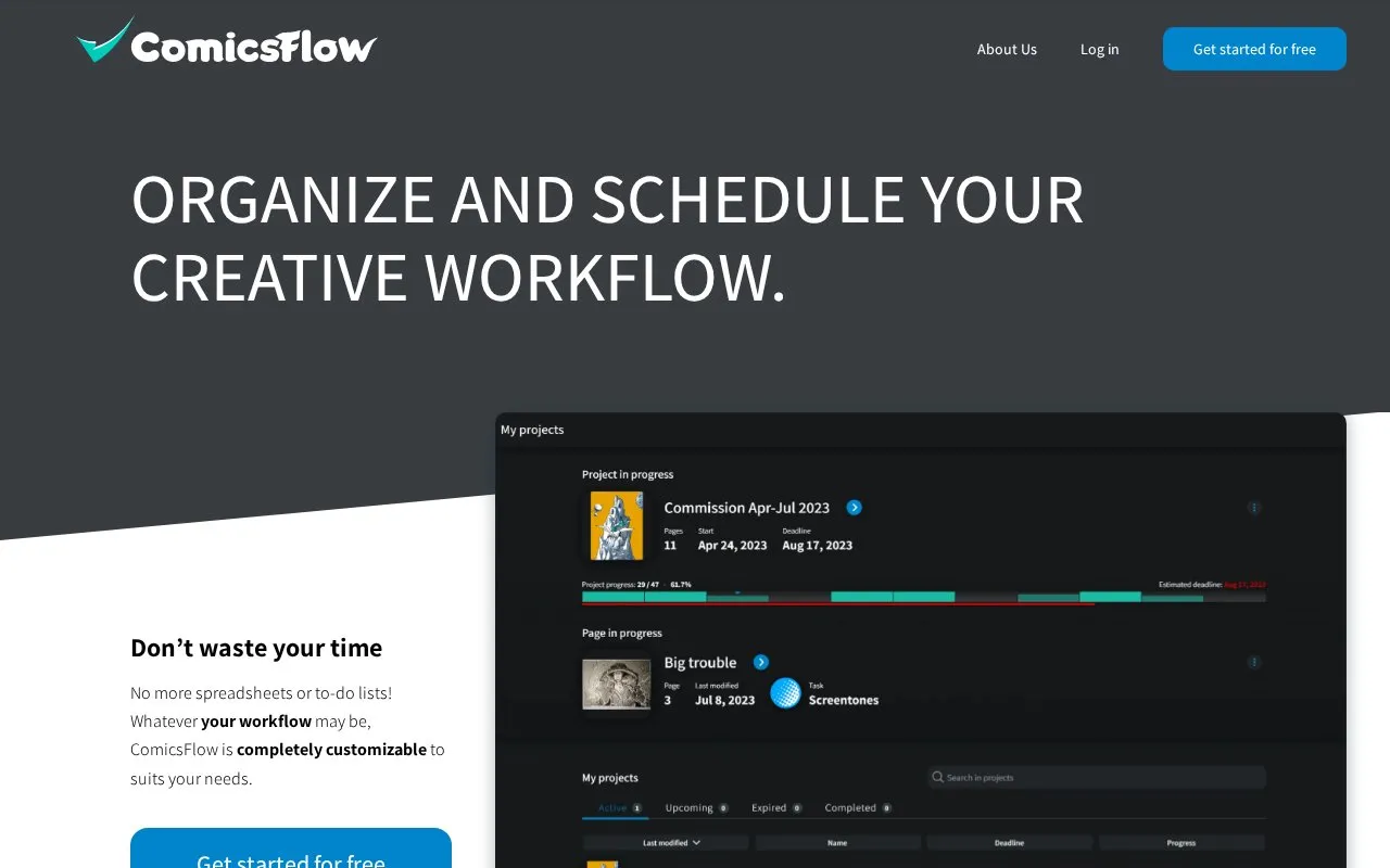 ComicsFlow homepage screenshot