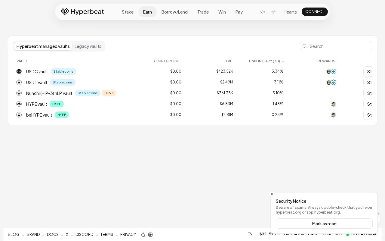 Hyperbeat Earn homepage screenshot