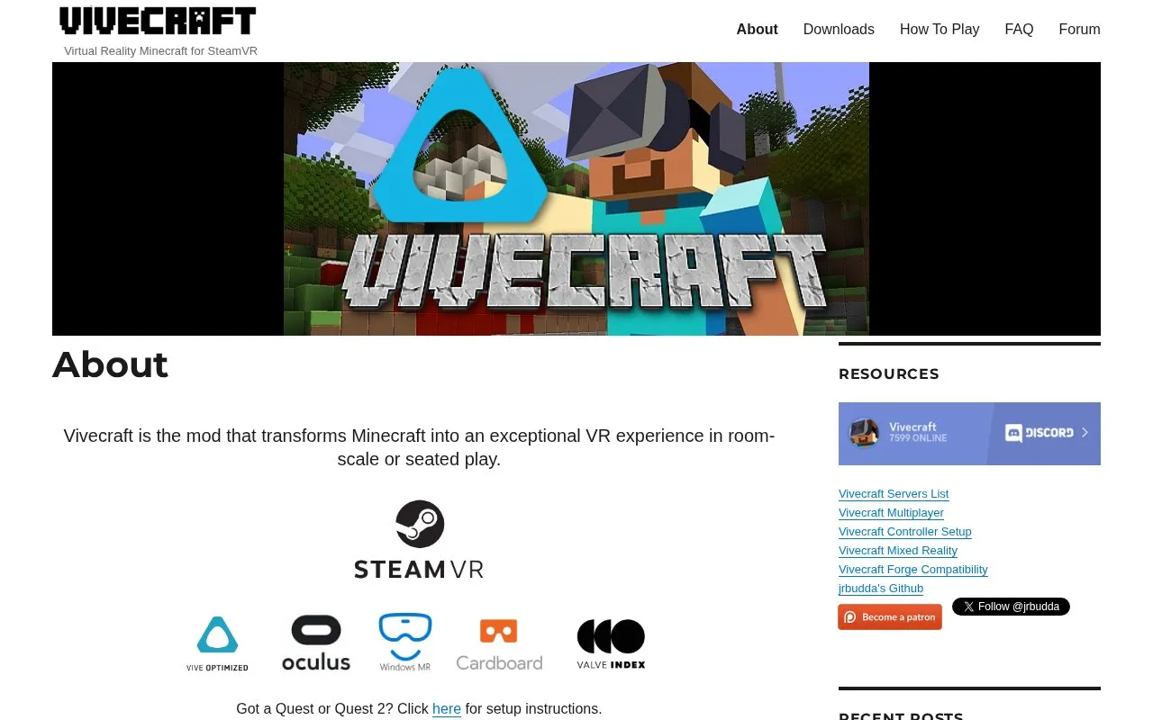 ViveCraft homepage screenshot