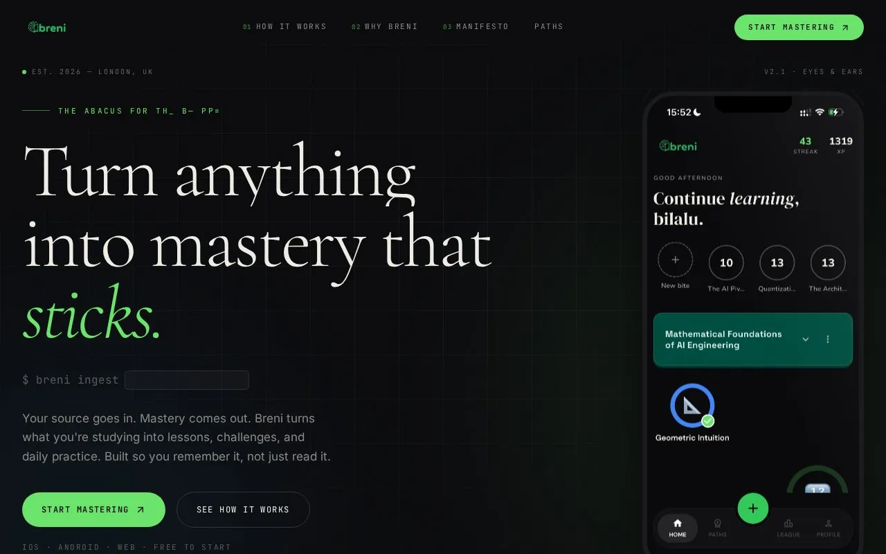 Breni homepage screenshot