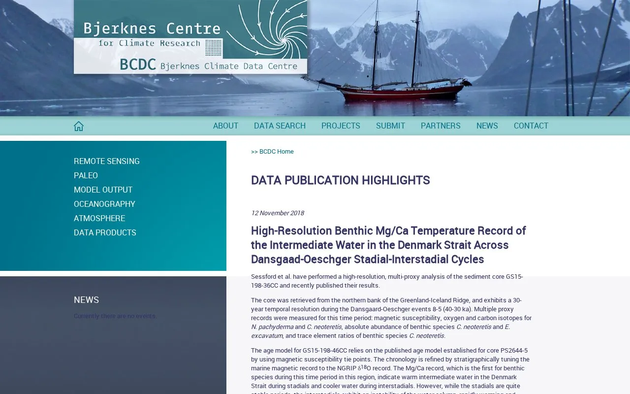 Bjerknes Climate Data Centre homepage screenshot