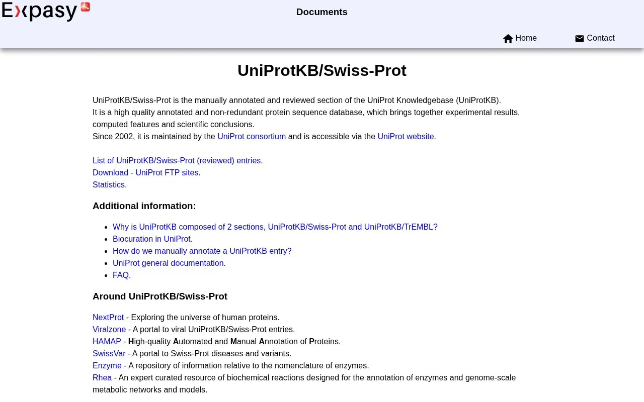 UniProtKB/Swiss-Prot homepage screenshot