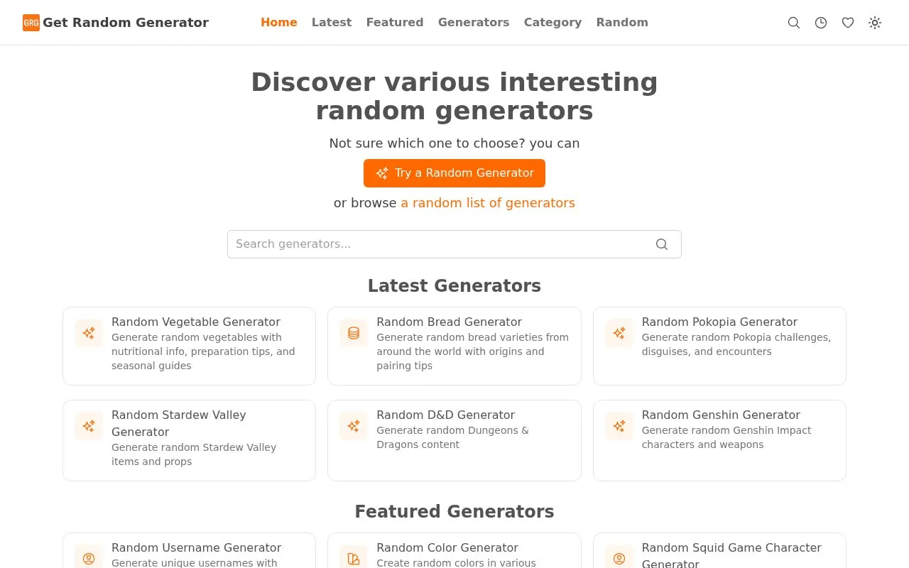 getrandomgenerator homepage screenshot