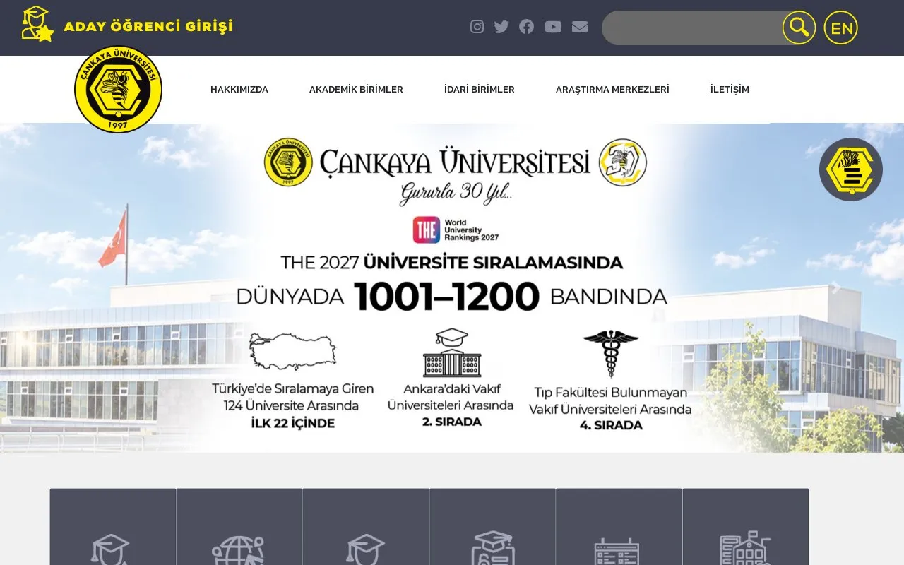 Cankaya University homepage screenshot