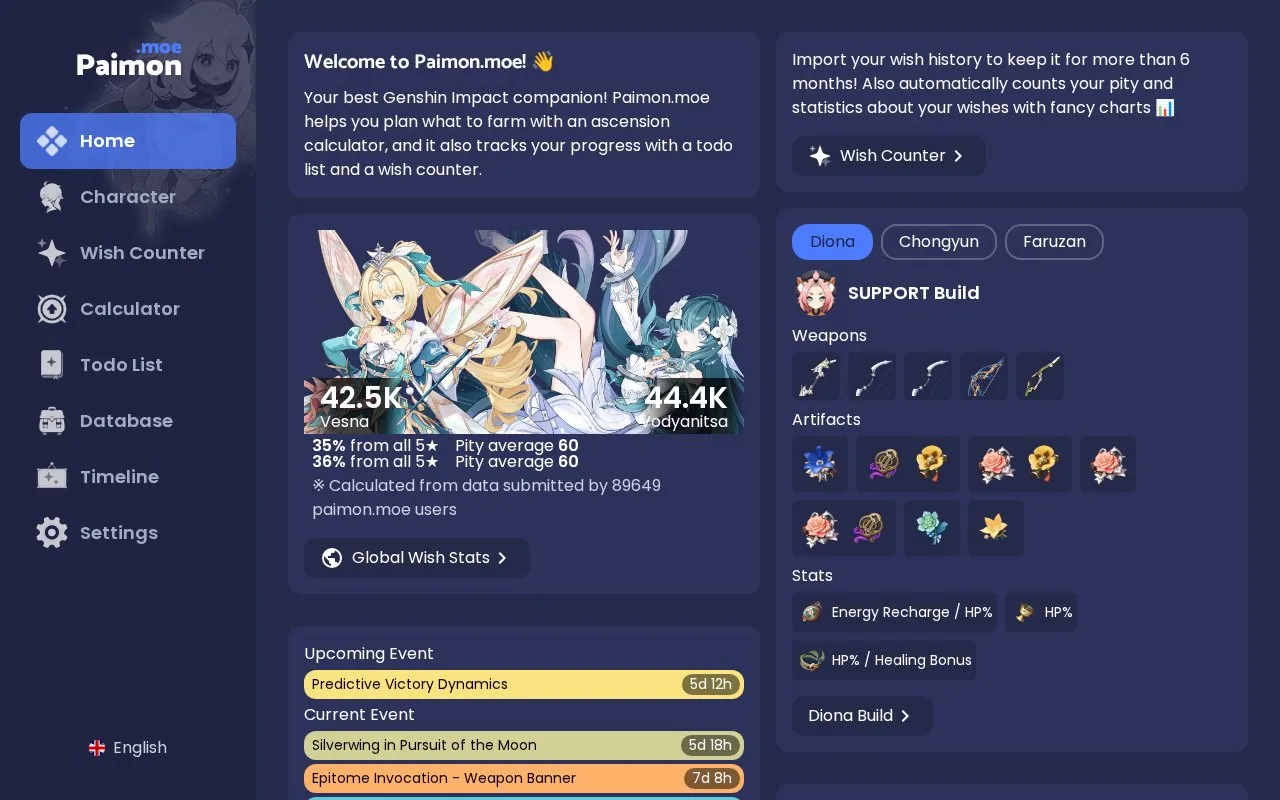 Paimon.moe homepage screenshot