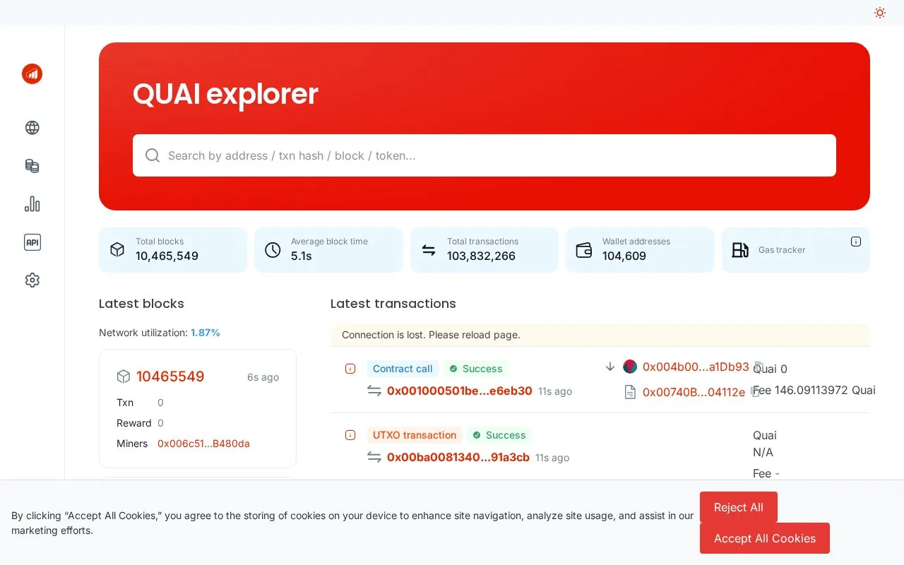 Quai Network Mainnet — Quaiscan homepage screenshot