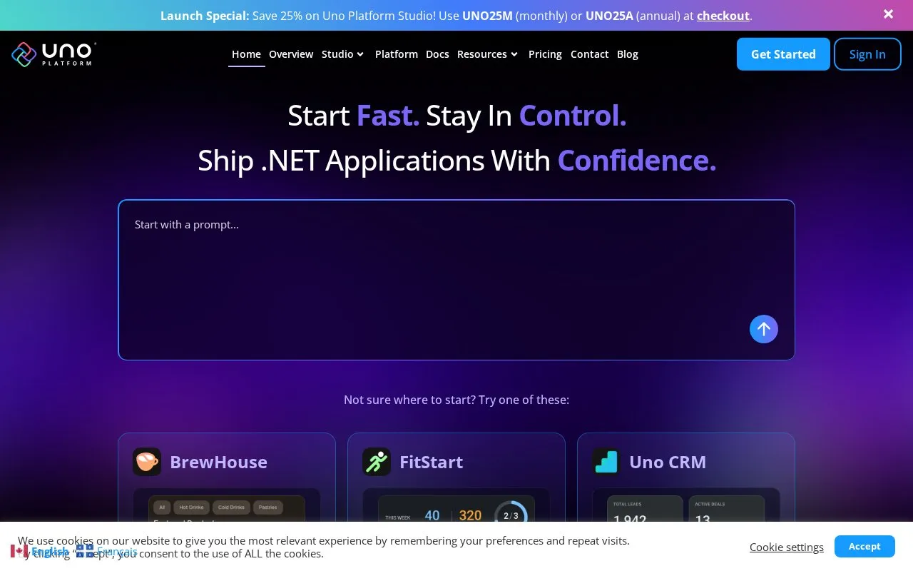 Platform.uno homepage screenshot
