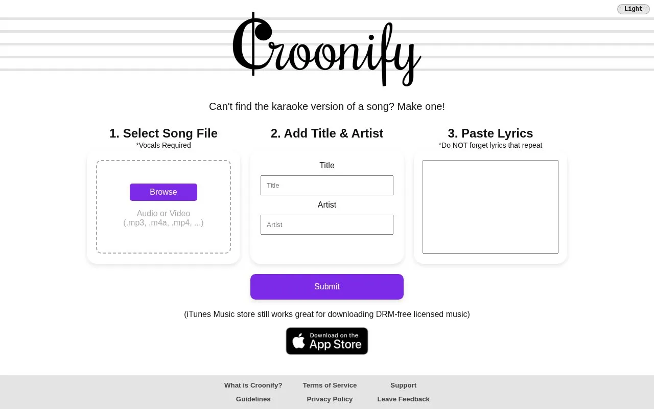 Croonify homepage screenshot