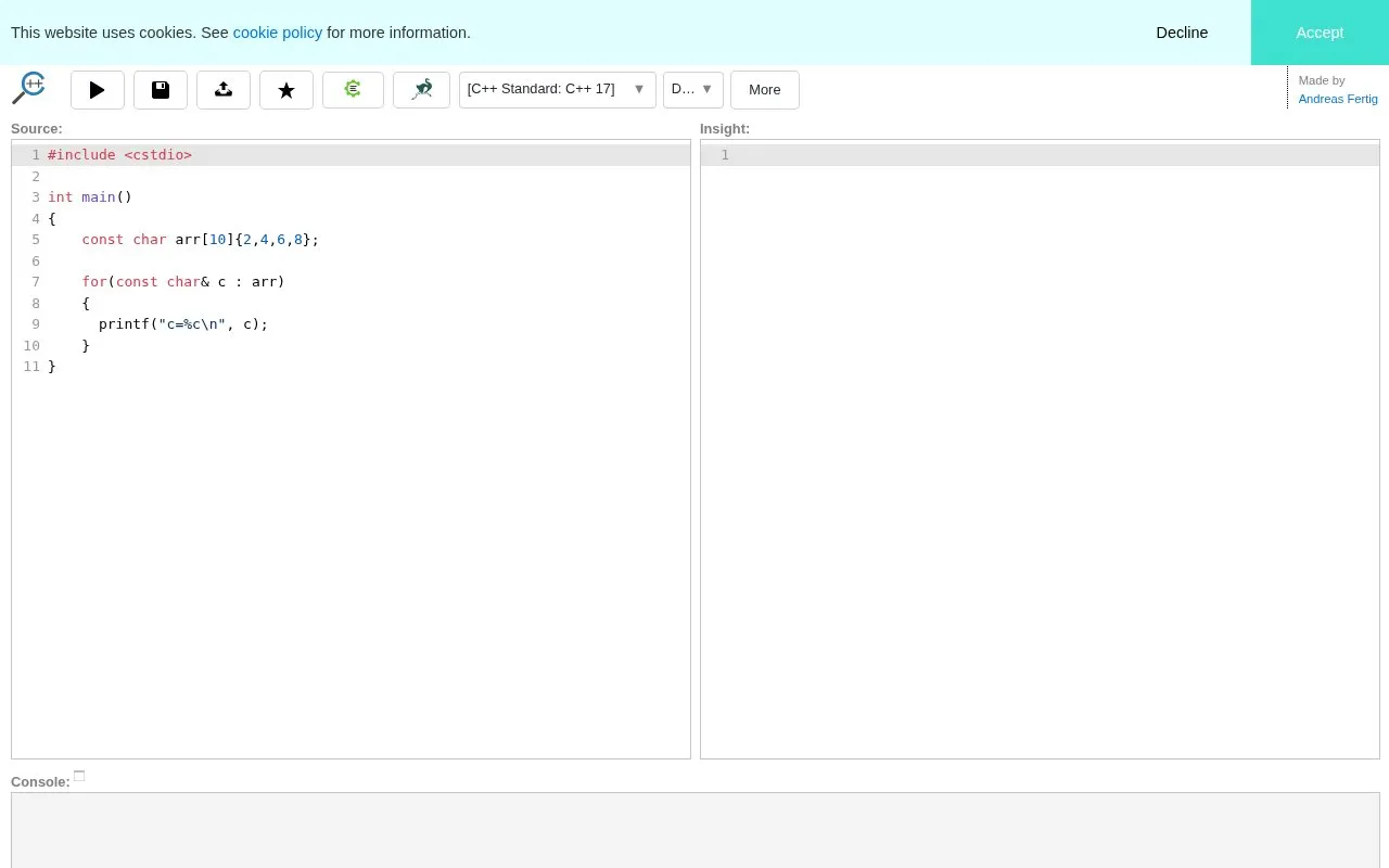 C++ Insights homepage screenshot