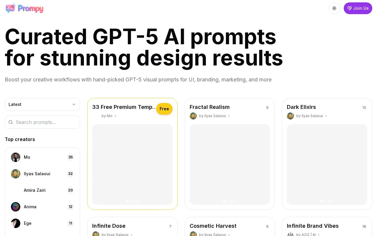 Prompy homepage screenshot