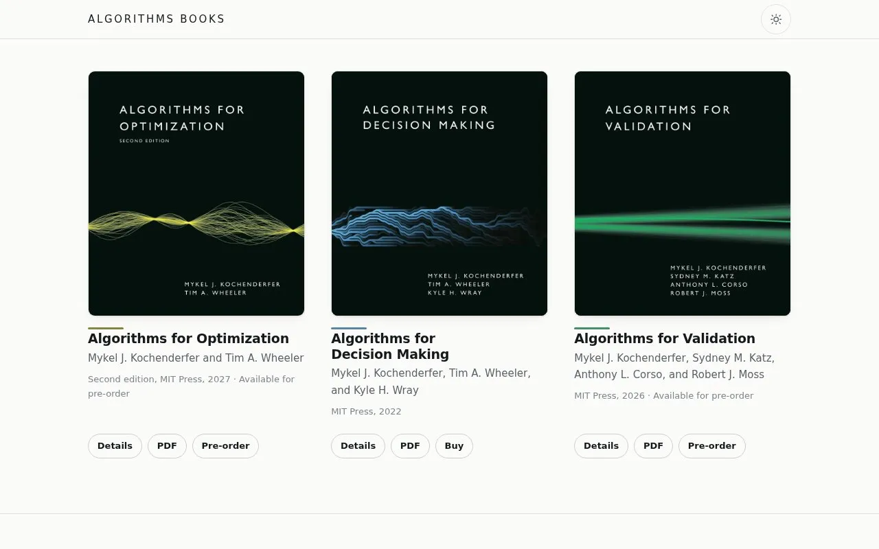 Algorithms Books homepage screenshot
