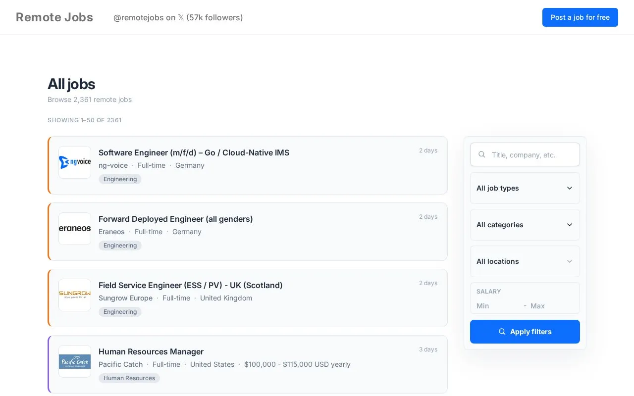 Remote Jobs homepage screenshot