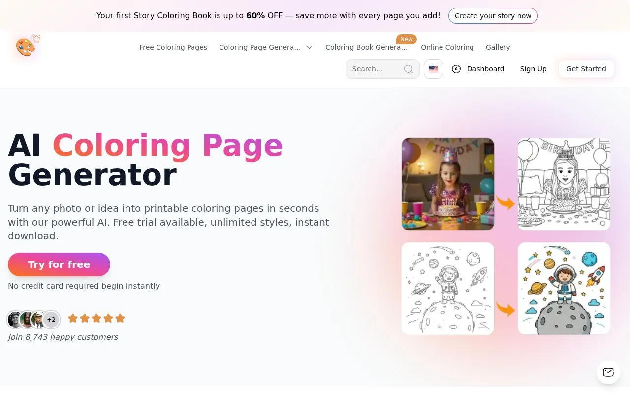 Best Coloring Pages AI homepage screenshot
