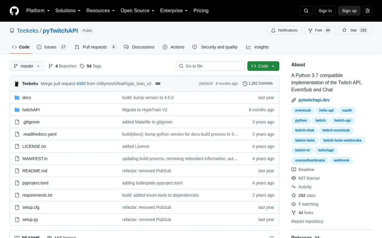 pyTwitchAPI homepage screenshot