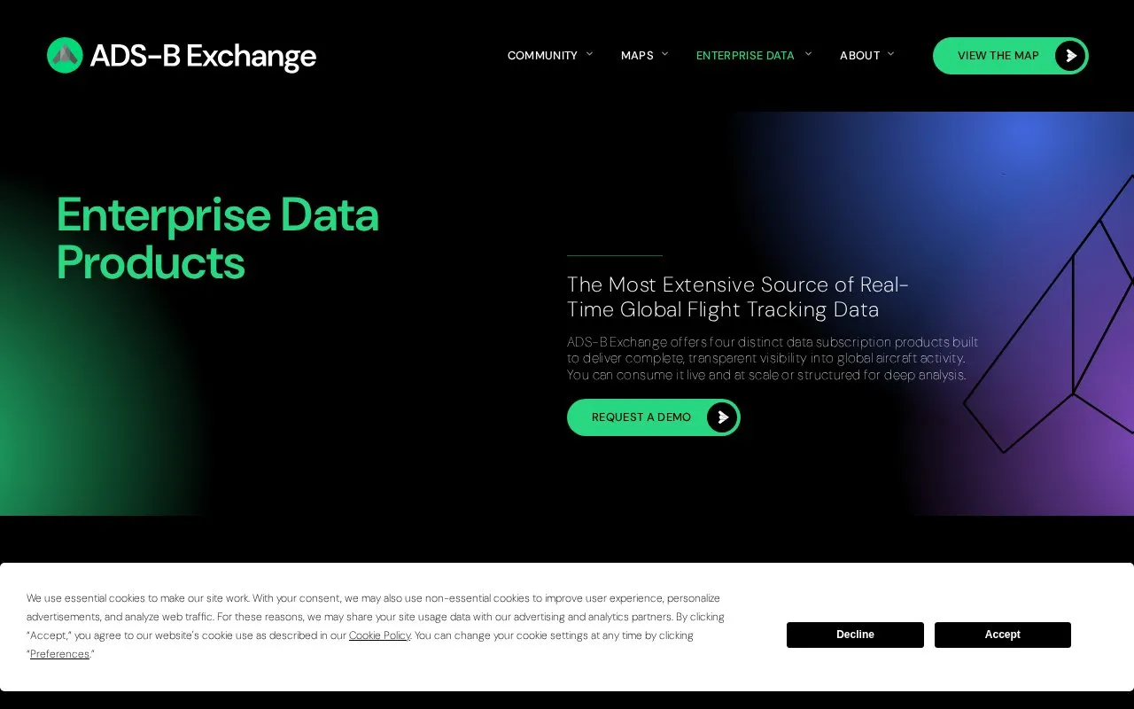 ADS-B Exchange homepage screenshot