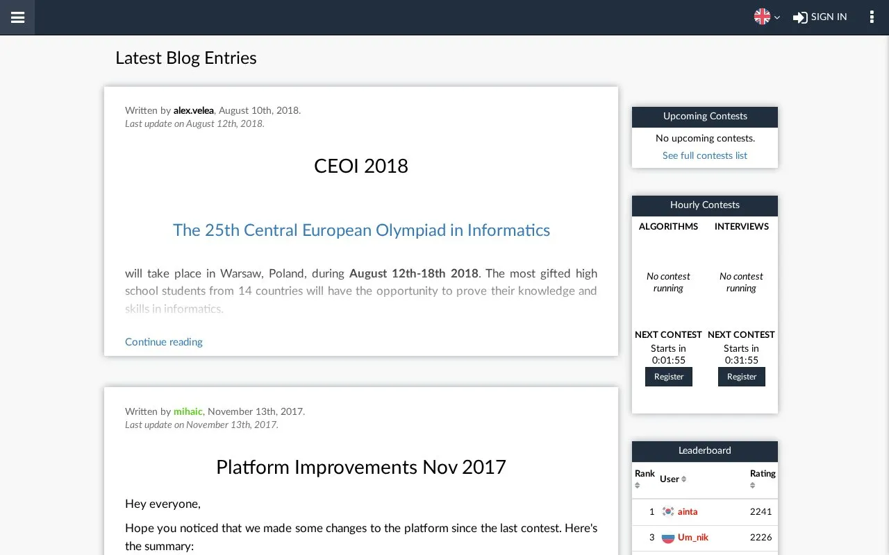 CS Academy homepage screenshot